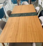Load image into Gallery viewer, MEET DINING TABLE 180X90. MATT LACQ WALNUT. GREEN GRANITE EXTENSION
